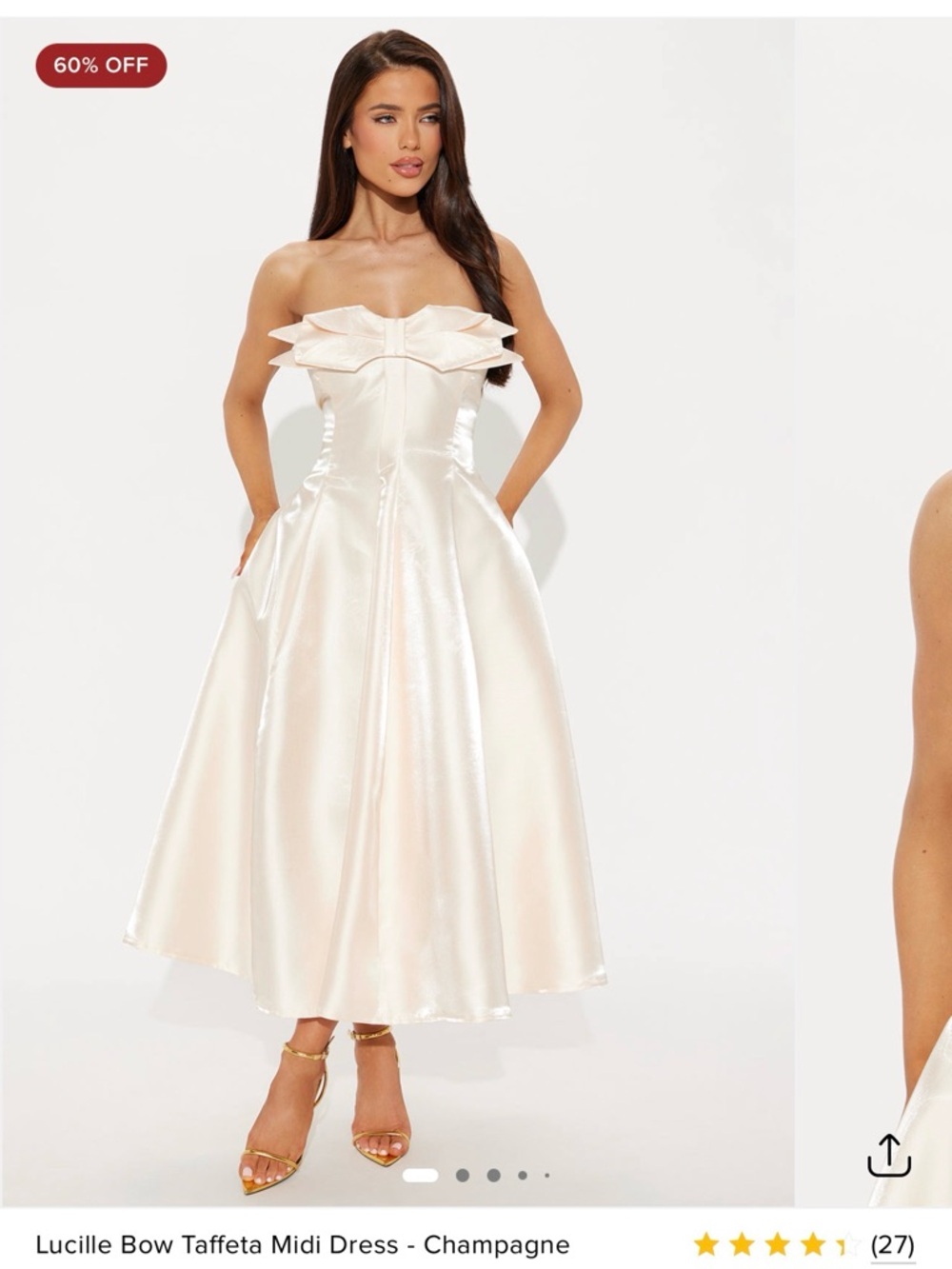 Fashion nova Lucille Bow Taffeta Midi Dress Champagne